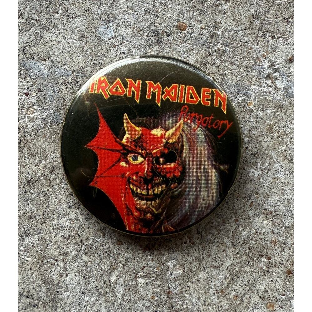 Authentic VTG 1982 Iron Maiden 'Purgatory' Pin 1" Badge